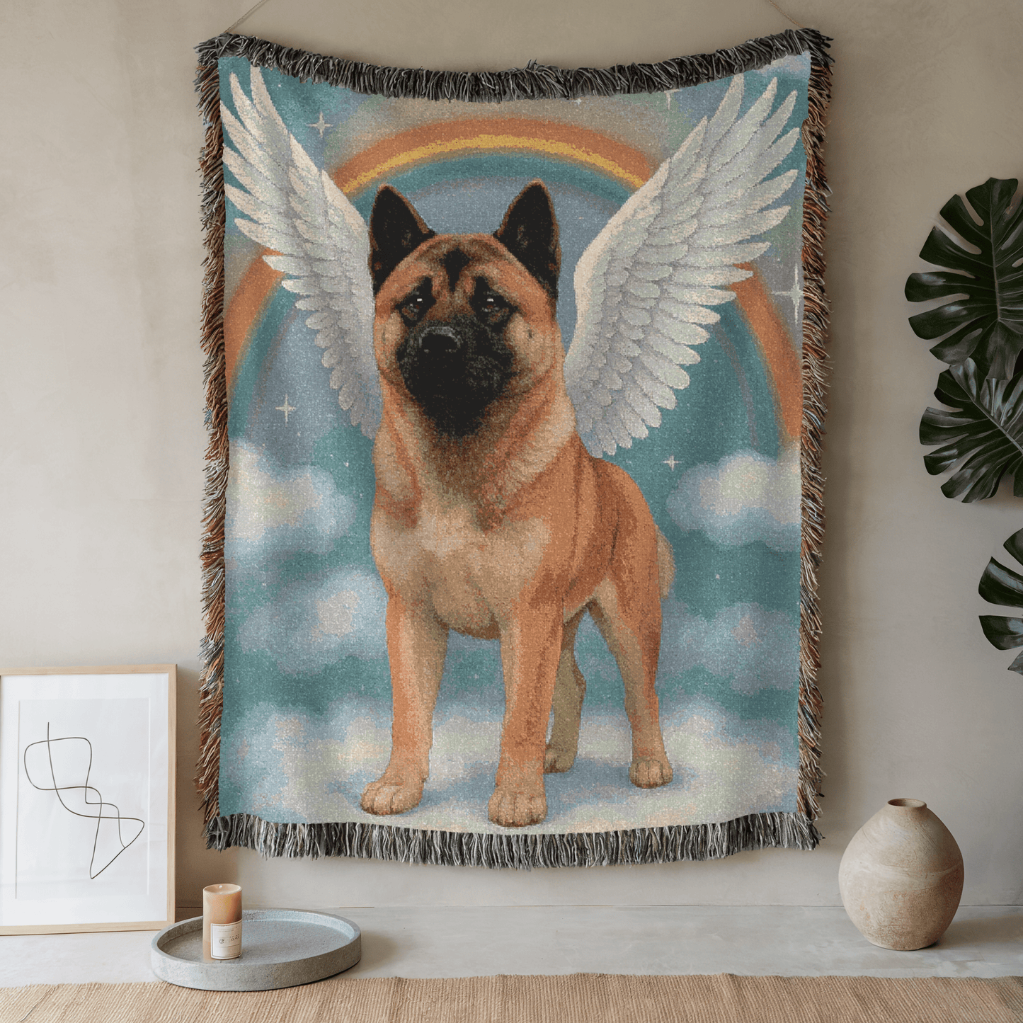 Printify Home Decor Woven Blanket, American Akita, Angel In Memory of Dog, Memorial Housewarming Gift, Throw Blanket