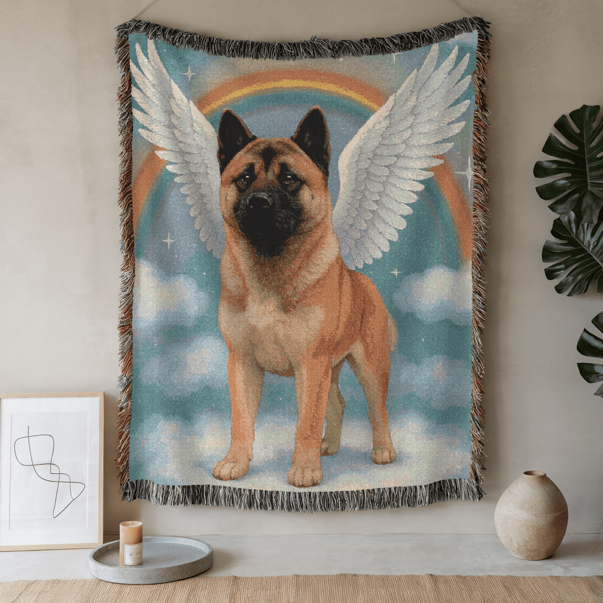 Printify Home Decor Woven Blanket, American Akita, Angel In Memory of Dog, Memorial Housewarming Gift, Throw Blanket