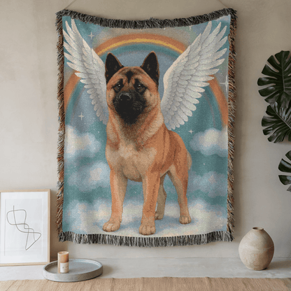 Printify Home Decor Woven Blanket, American Akita, Angel In Memory of Dog, Memorial Housewarming Gift, Throw Blanket