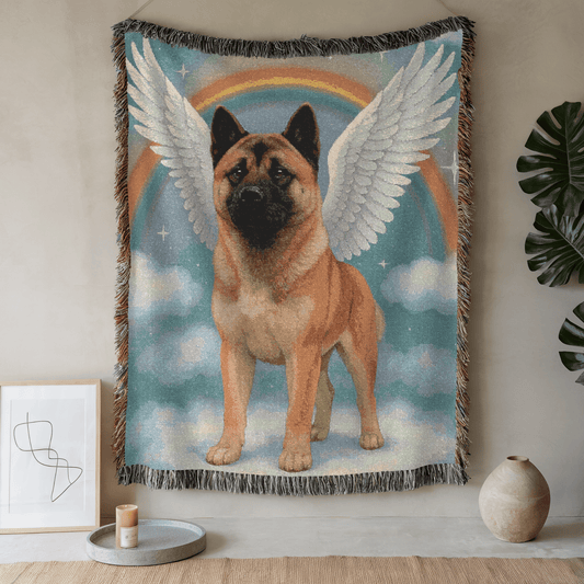 Printify Home Decor Woven Blanket, American Akita, Angel In Memory of Dog, Memorial Housewarming Gift, Throw Blanket