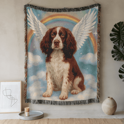 Printify Home Decor Woven Blanket, Brown Springer Spaniel, Angel In Memory of Dog, Rainbow Bridge Memorial Gift, Throw Blanket