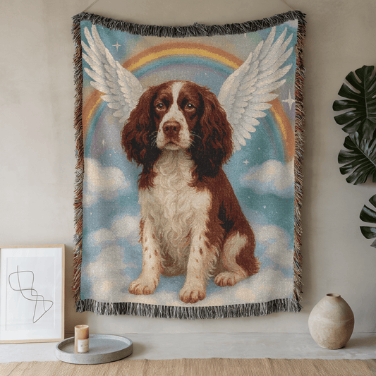 Printify Home Decor Woven Blanket, Brown Springer Spaniel, Angel In Memory of Dog, Rainbow Bridge Memorial Gift, Throw Blanket