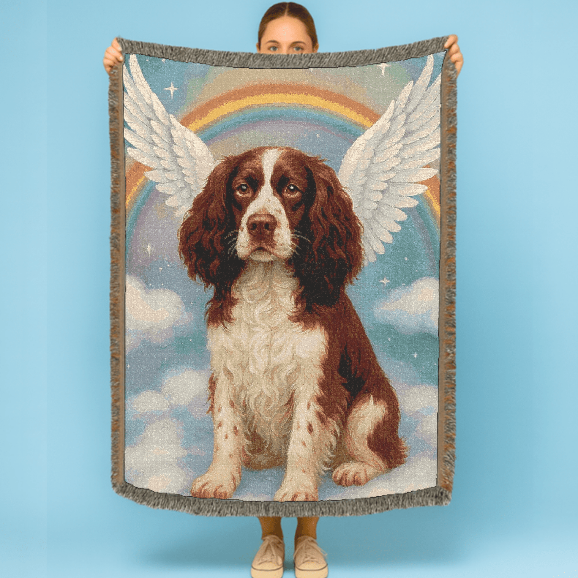Printify Home Decor Woven Blanket, Brown Springer Spaniel, Angel In Memory of Dog, Rainbow Bridge Memorial Gift, Throw Blanket