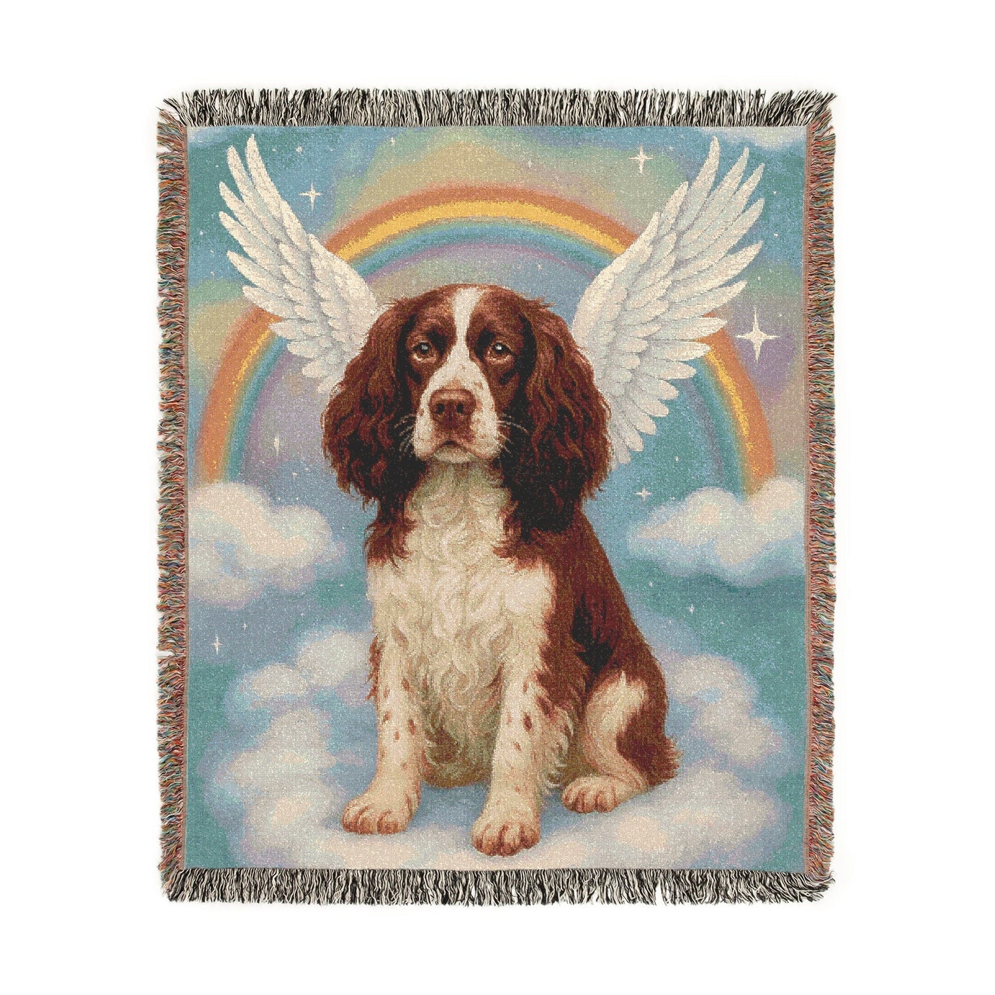 Printify Home Decor Woven Blanket, Brown Springer Spaniel, Angel In Memory of Dog, Rainbow Bridge Memorial Gift, Throw Blanket