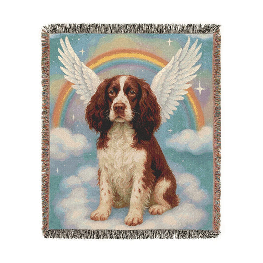 Printify Home Decor Woven Blanket, Brown Springer Spaniel, Angel In Memory of Dog, Rainbow Bridge Memorial Gift, Throw Blanket