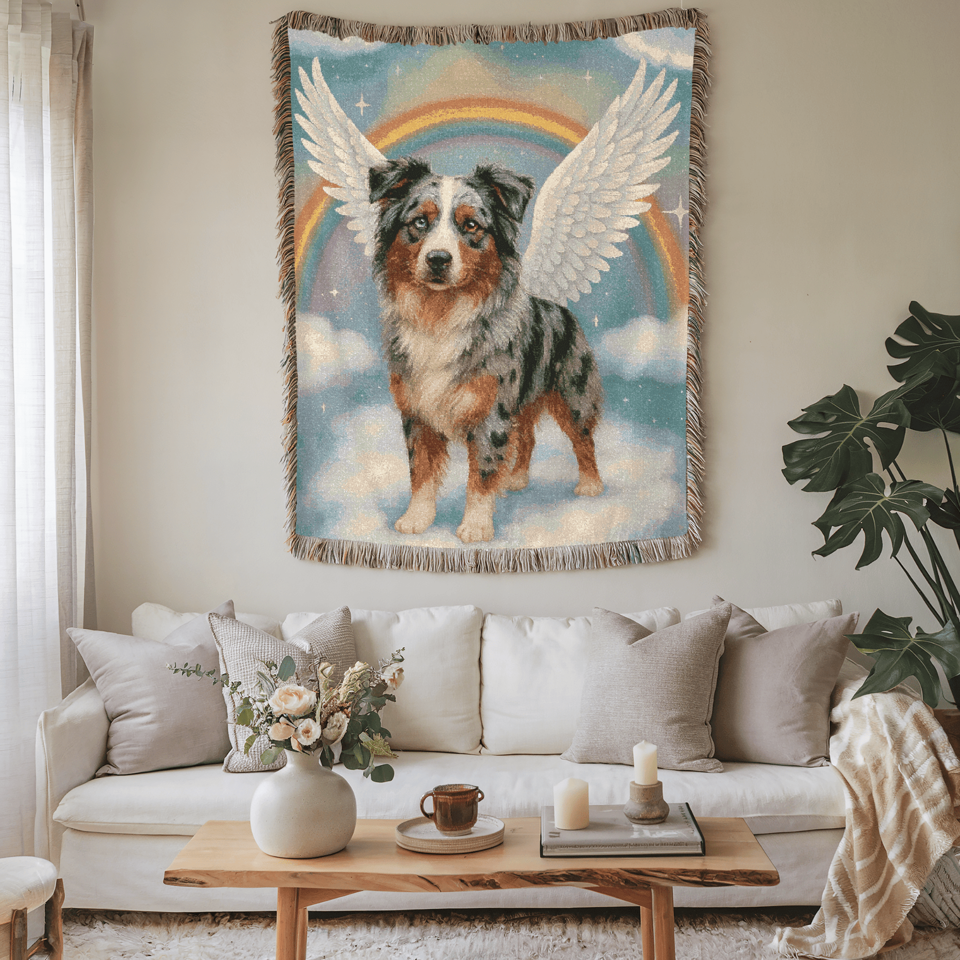 Merle Australian Shepherd Angel Woven Blanket