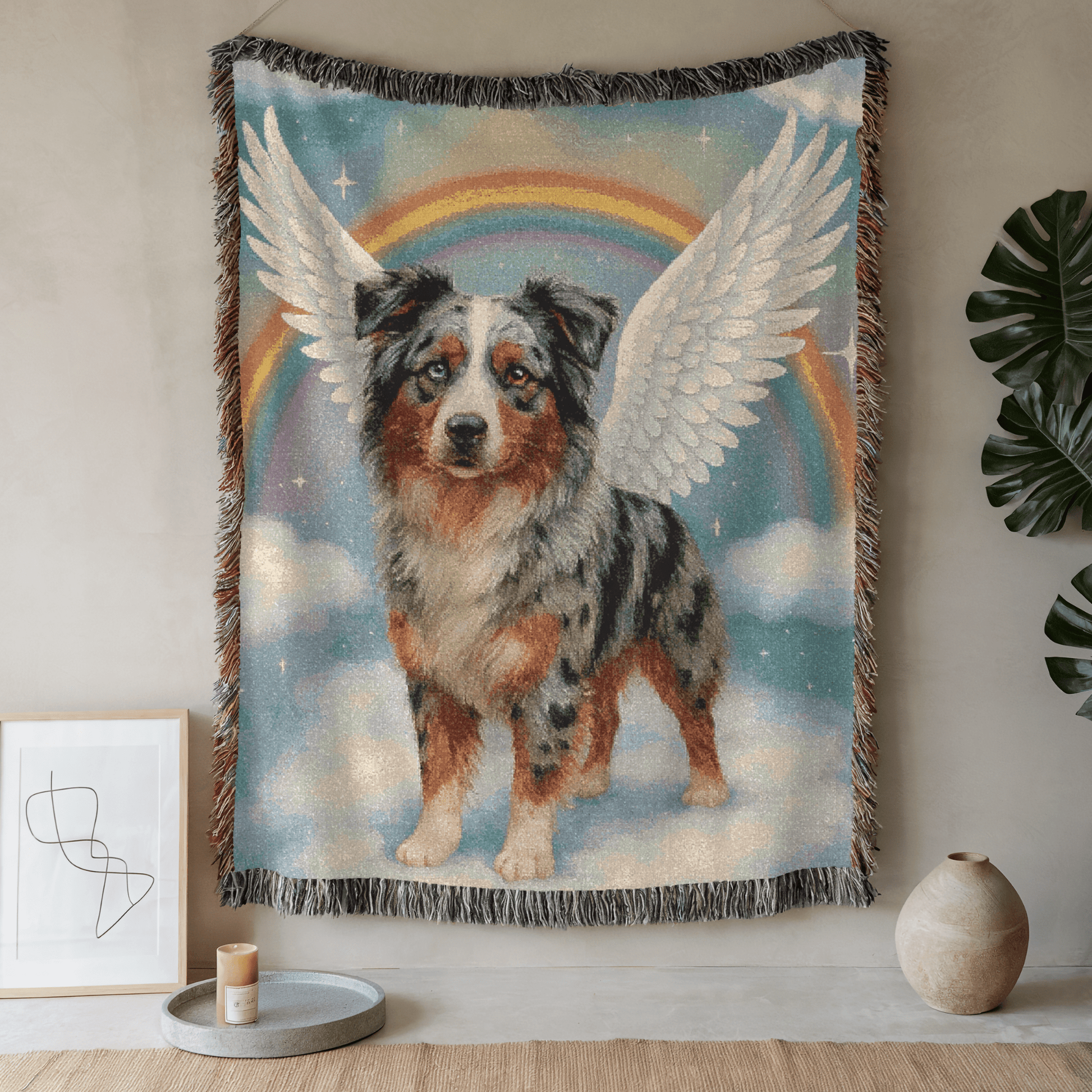 Merle Australian Shepherd Angel Woven Blanket 80" × 60"