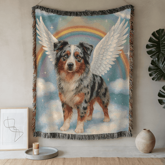 Merle Australian Shepherd Angel Woven Blanket 80" × 60"