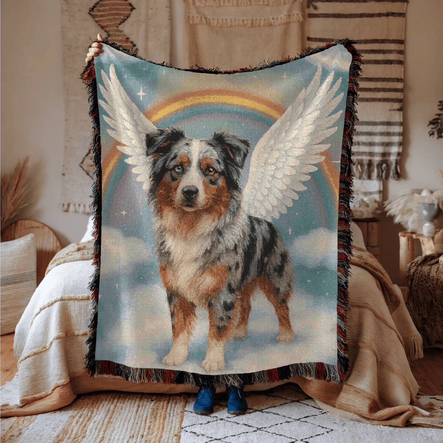 Merle Australian Shepherd Angel Woven Blanket