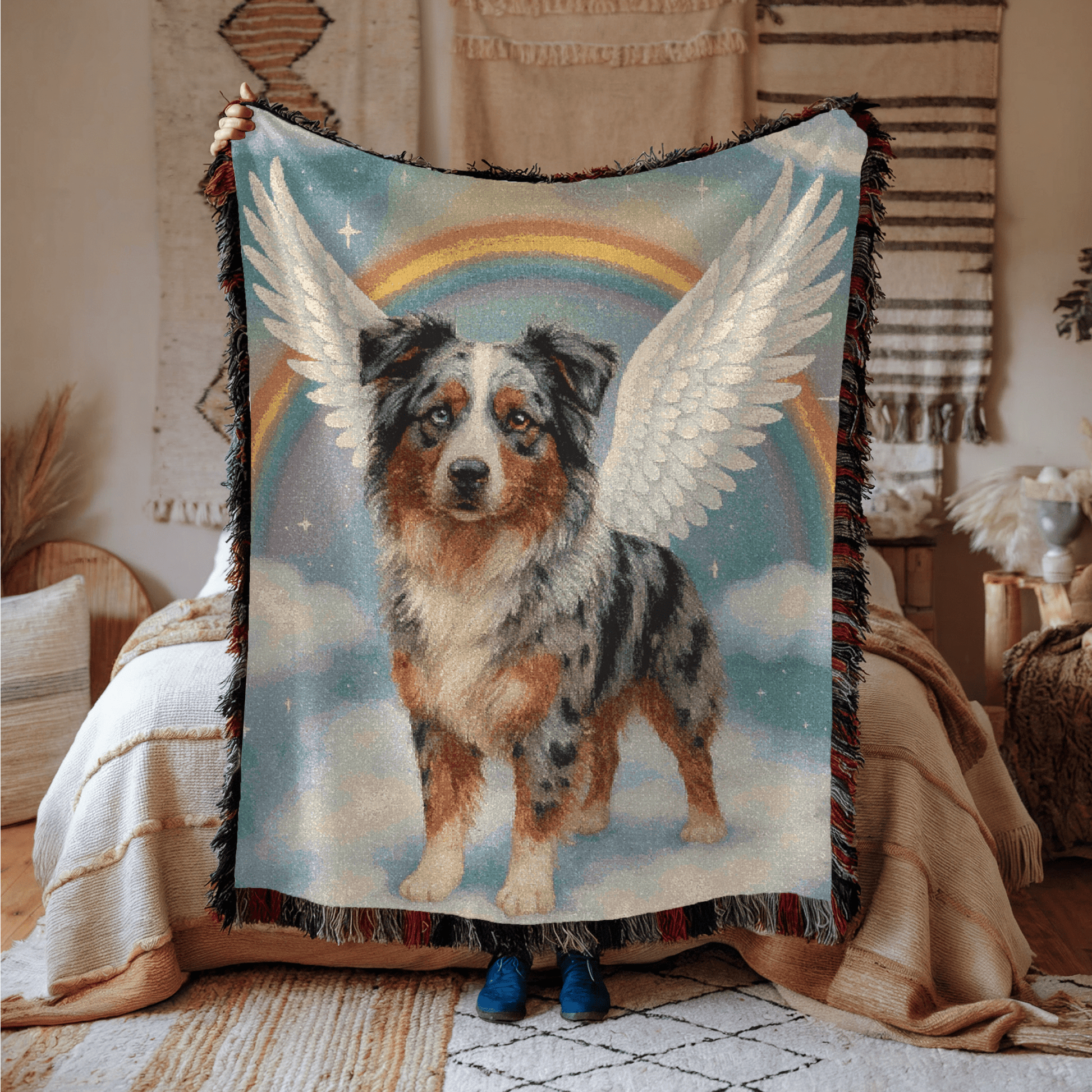 Merle Australian Shepherd Angel Woven Blanket