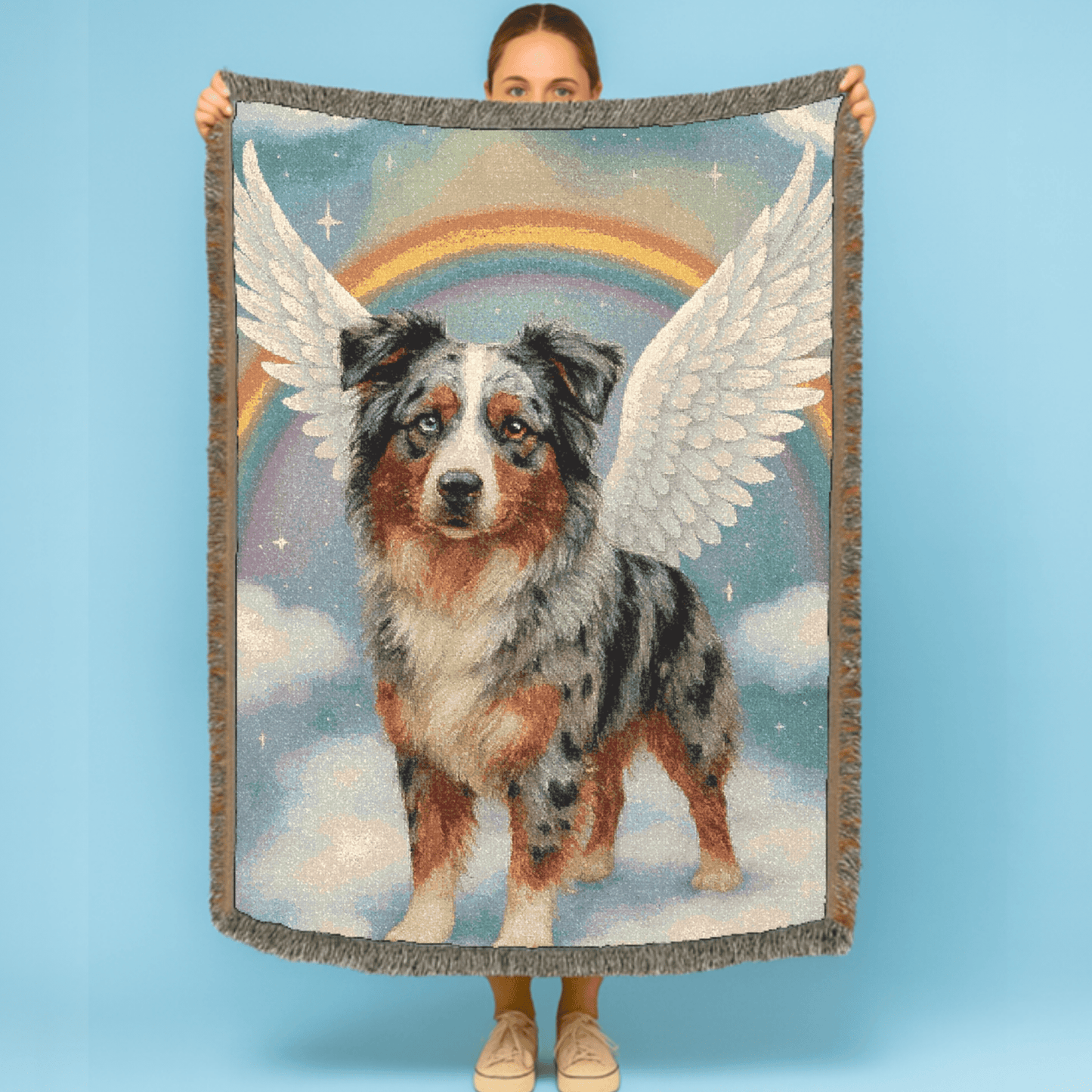 Merle Australian Shepherd Angel Woven Blanket
