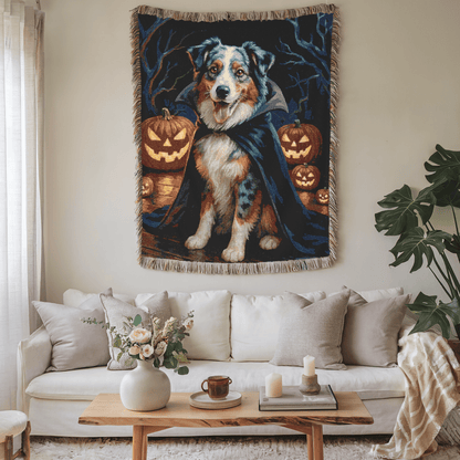Printify Home Decor Woven Blanket, Merle Australian Shepherd Halloween Dog Lovers, Decor Throw, Fall Decoration