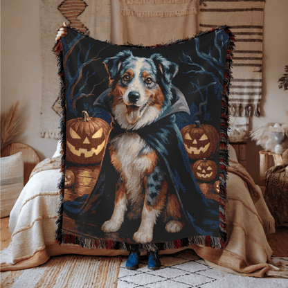 Printify Home Decor Woven Blanket, Merle Australian Shepherd Halloween Dog Lovers, Decor Throw, Fall Decoration