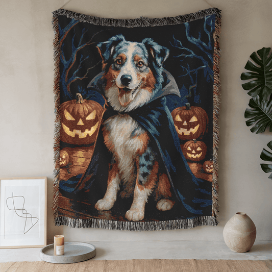 Printify Home Decor Woven Blanket, Merle Australian Shepherd Halloween Dog Lovers, Decor Throw, Fall Decoration