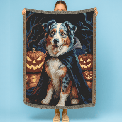 Printify Home Decor Woven Blanket, Merle Australian Shepherd Halloween Dog Lovers, Decor Throw, Fall Decoration