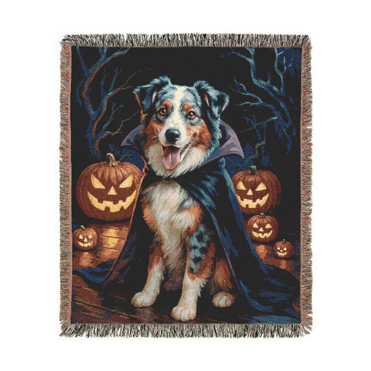 Printify Home Decor Woven Blanket, Merle Australian Shepherd Halloween Dog Lovers, Decor Throw, Fall Decoration
