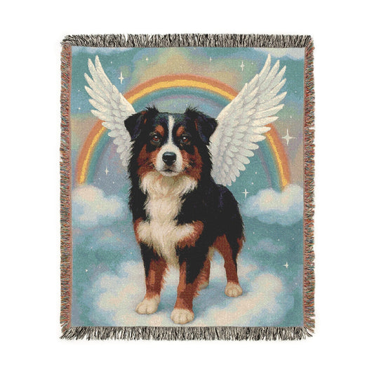 Printify Home Decor Woven Blanket, Tricolor Australian Shepherd, Angel In Memory of Dog, Rainbow Bridge Memorial Gift