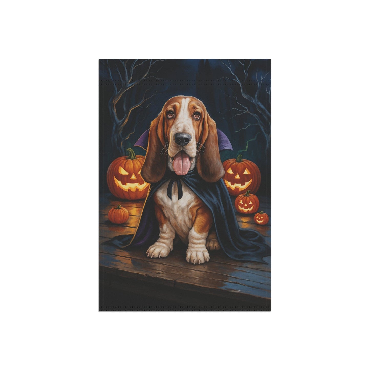 Printify Home Decor Yard Flag, Halloween Basset Hound Shepherd Dog, Vampire Pumpkins Decor, Garden House Banner, Outdoor Halloween Fall Decoration