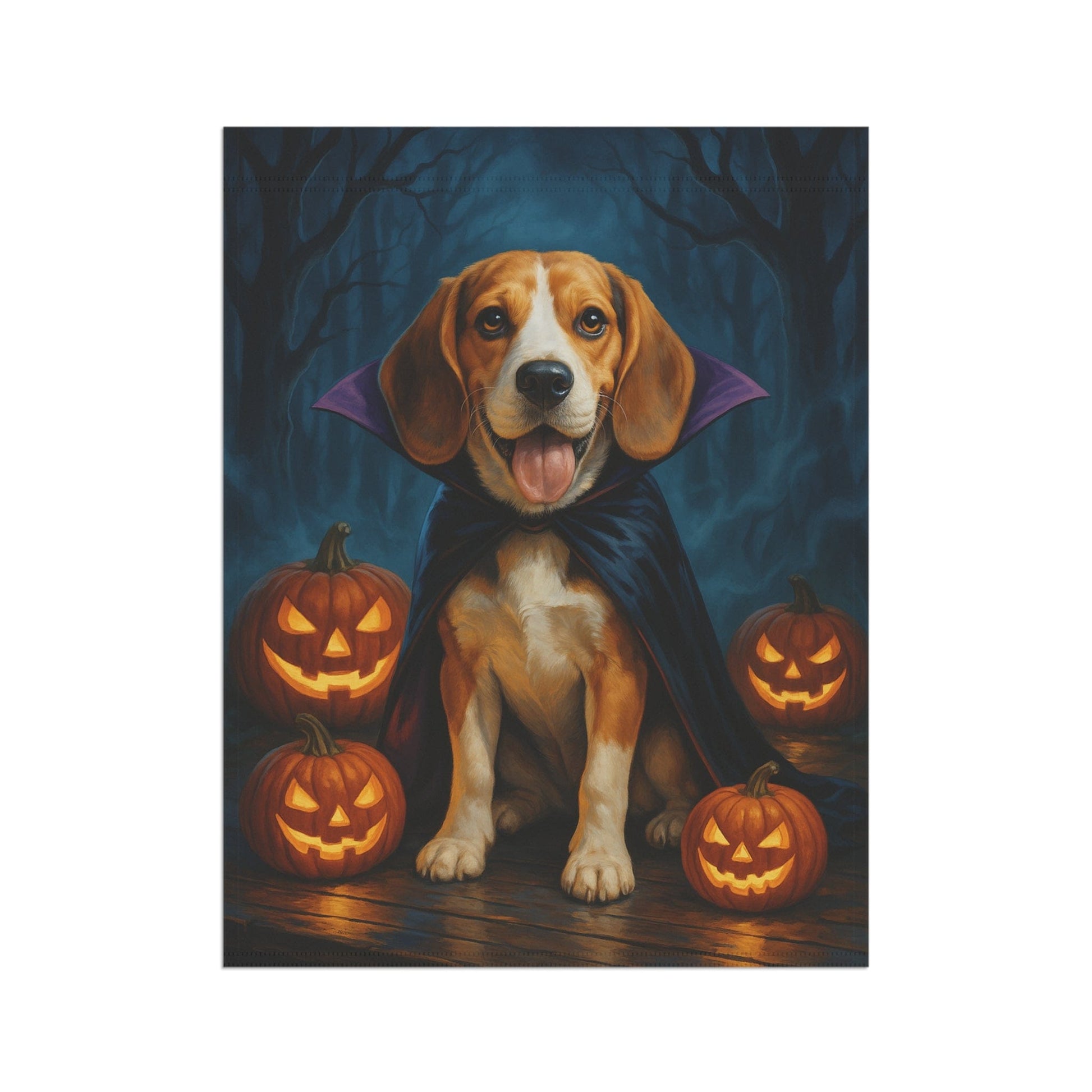 Printify Home Decor Yard Flag, Halloween Beagle Hound Shepherd Dog, Vampire Pumpkins Decor, Garden House Banner, Outdoor Halloween Fall Decoration