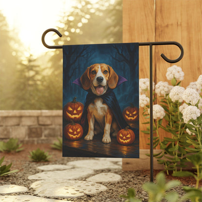 Printify Home Decor Yard Flag, Halloween Beagle Hound Shepherd Dog, Vampire Pumpkins Decor, Garden House Banner, Outdoor Halloween Fall Decoration