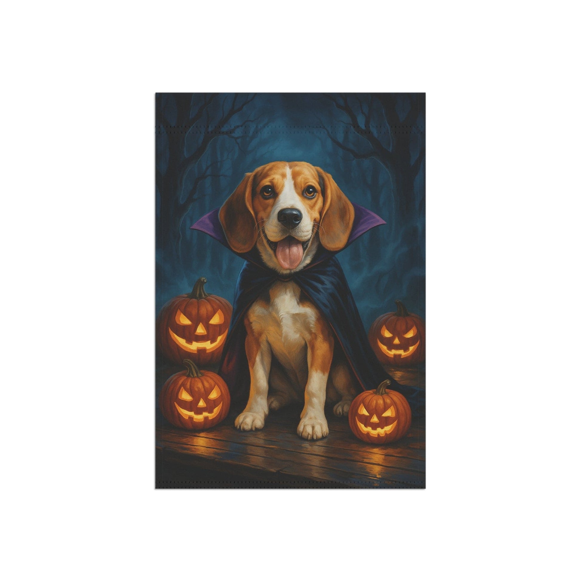 Printify Home Decor Yard Flag, Halloween Beagle Hound Shepherd Dog, Vampire Pumpkins Decor, Garden House Banner, Outdoor Halloween Fall Decoration