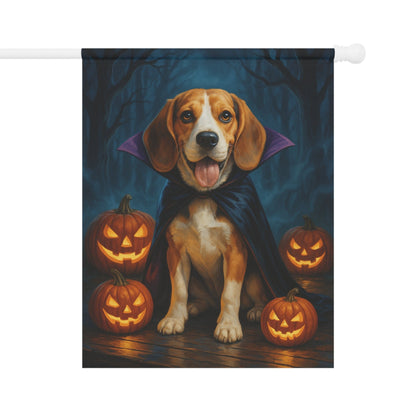 Printify Home Decor 24.5'' × 32'' Yard Flag, Halloween Beagle Hound Shepherd Dog, Vampire Pumpkins Decor, Garden House Banner, Outdoor Halloween Fall Decoration