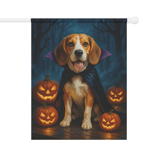 Printify Home Decor 24.5'' × 32'' Yard Flag, Halloween Beagle Hound Shepherd Dog, Vampire Pumpkins Decor, Garden House Banner, Outdoor Halloween Fall Decoration