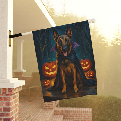 Printify Home Decor Yard Flag, Halloween Belgian Malinois Dog, Vampire Pumpkins Decor, Garden House Banner, Outdoor Halloween Fall Decoration, October Yard Art