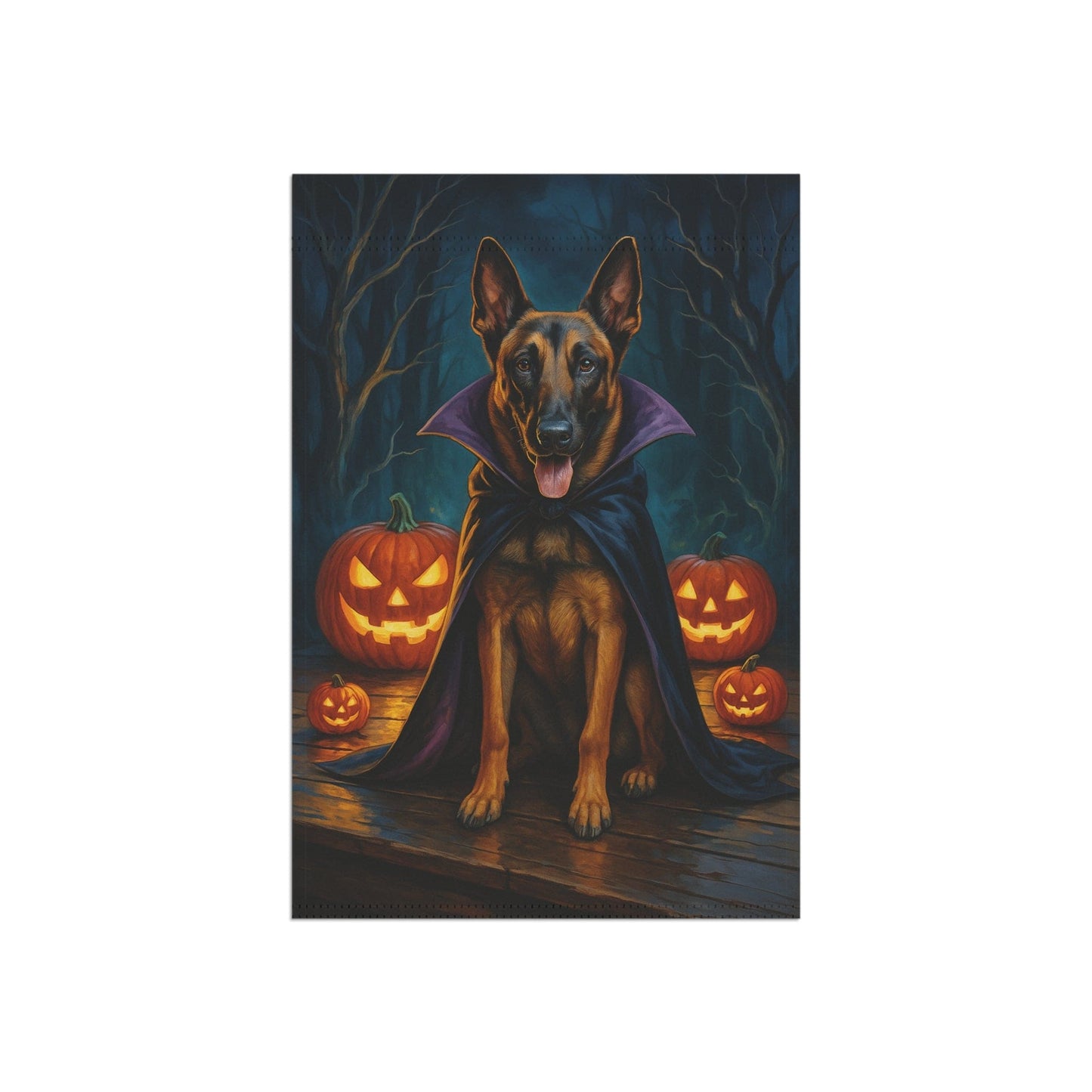 Printify Home Decor Yard Flag, Halloween Belgian Malinois Dog, Vampire Pumpkins Decor, Garden House Banner, Outdoor Halloween Fall Decoration, October Yard Art