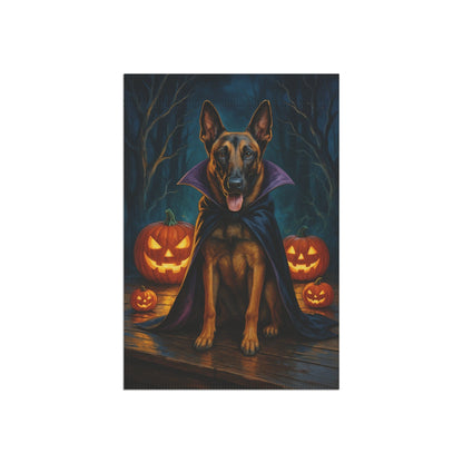 Printify Home Decor Yard Flag, Halloween Belgian Malinois Dog, Vampire Pumpkins Decor, Garden House Banner, Outdoor Halloween Fall Decoration, October Yard Art