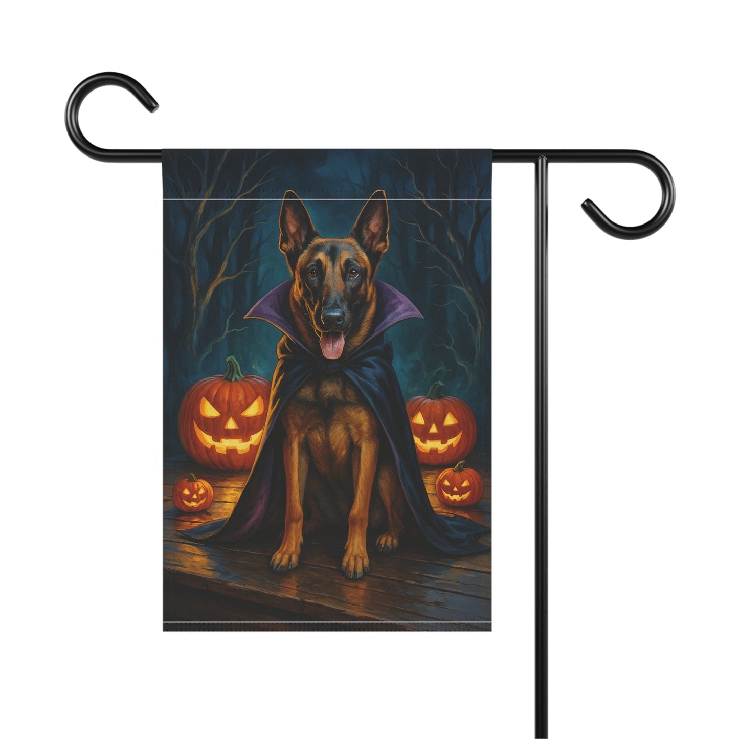 Printify Home Decor Yard Flag, Halloween Belgian Malinois Dog, Vampire Pumpkins Decor, Garden House Banner, Outdoor Halloween Fall Decoration, October Yard Art