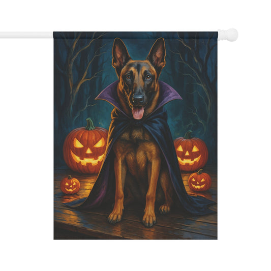 Printify Home Decor 24.5'' × 32'' Yard Flag, Halloween Belgian Malinois Dog, Vampire Pumpkins Decor, Garden House Banner, Outdoor Halloween Fall Decoration, October Yard Art