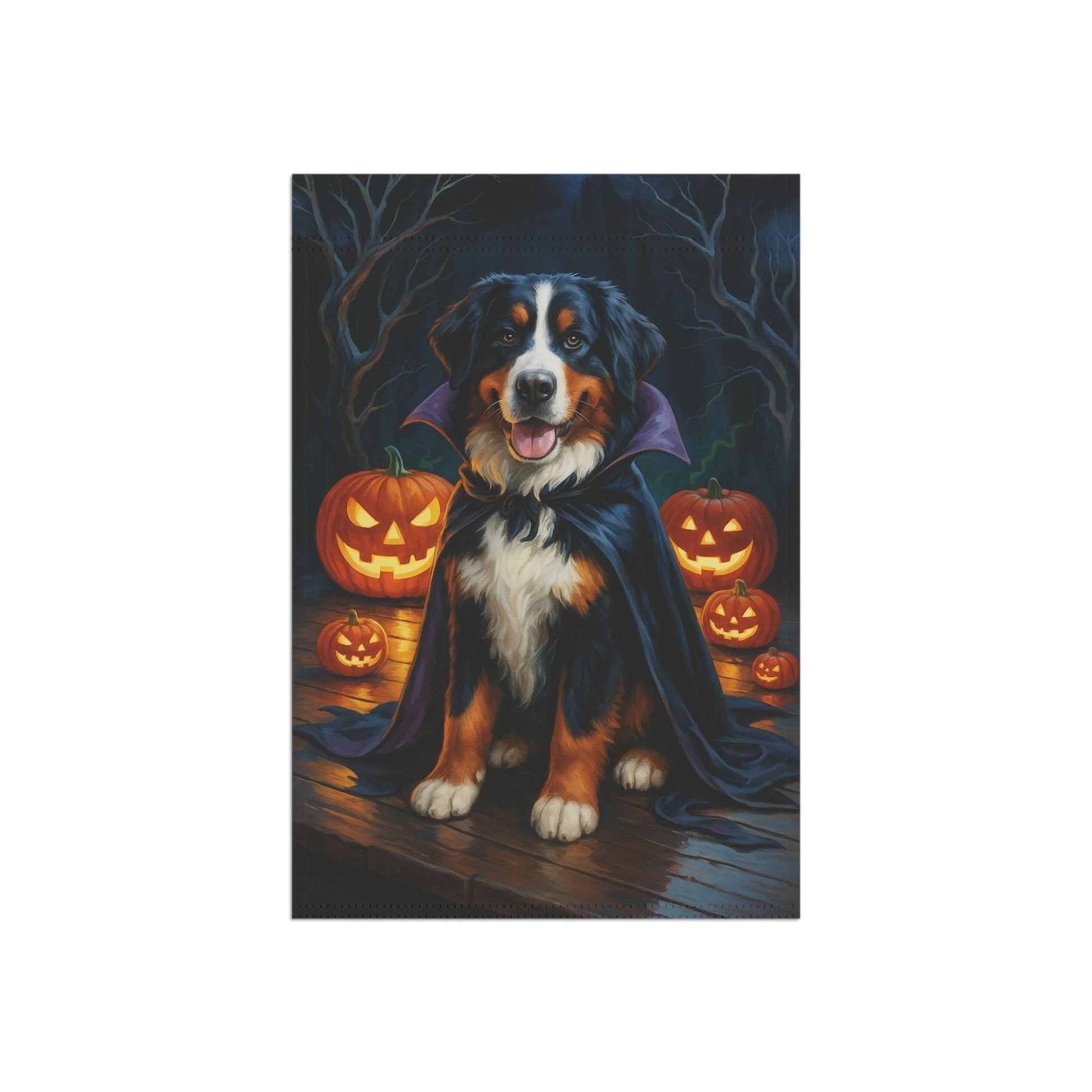 Printify Home Decor Yard Flag, Halloween Bernese Mountain Dog, Vampire Pumpkins Decor, Garden House Banner, Outdoor Halloween Fall Decoration, October Yard Art