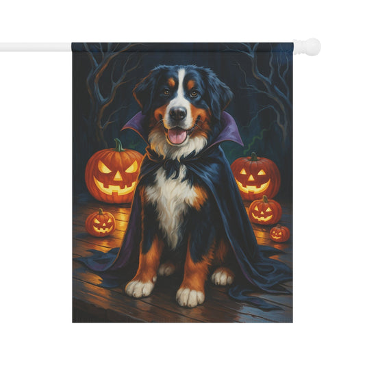 Printify Home Decor 24.5'' × 32'' Yard Flag, Halloween Bernese Mountain Dog, Vampire Pumpkins Decor, Garden House Banner, Outdoor Halloween Fall Decoration, October Yard Art