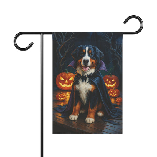Printify Home Decor 12'' × 18'' Yard Flag, Halloween Bernese Mountain Dog, Vampire Pumpkins Decor, Garden House Banner, Outdoor Halloween Fall Decoration, October Yard Art