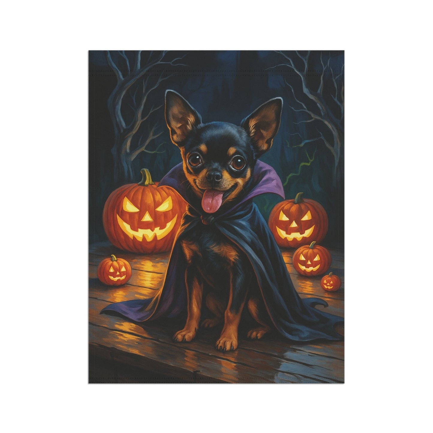 Printify Home Decor Yard Flag, Halloween Black Chihuahua Dog, Vampire Pumpkins Decor, Garden House Banner