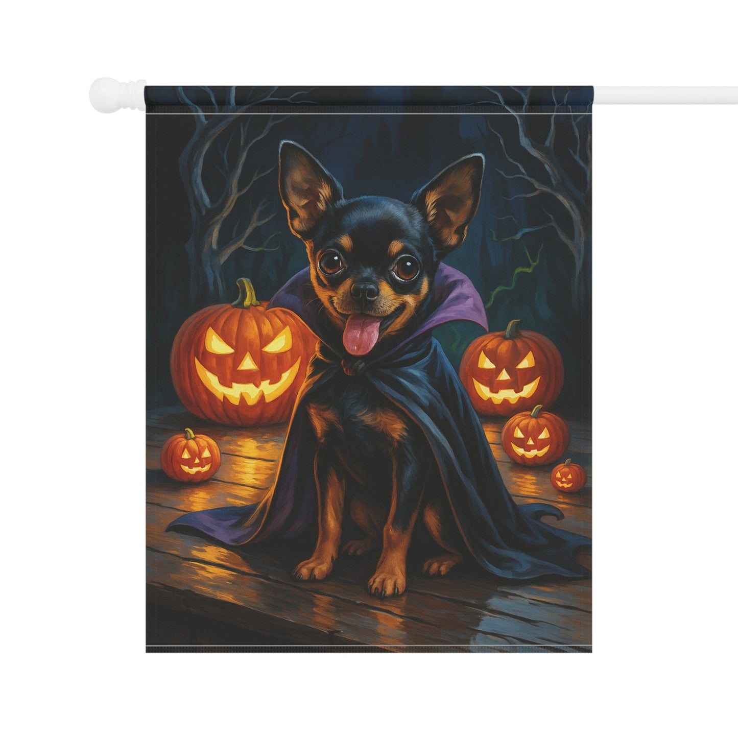 Printify Home Decor Yard Flag, Halloween Black Chihuahua Dog, Vampire Pumpkins Decor, Garden House Banner