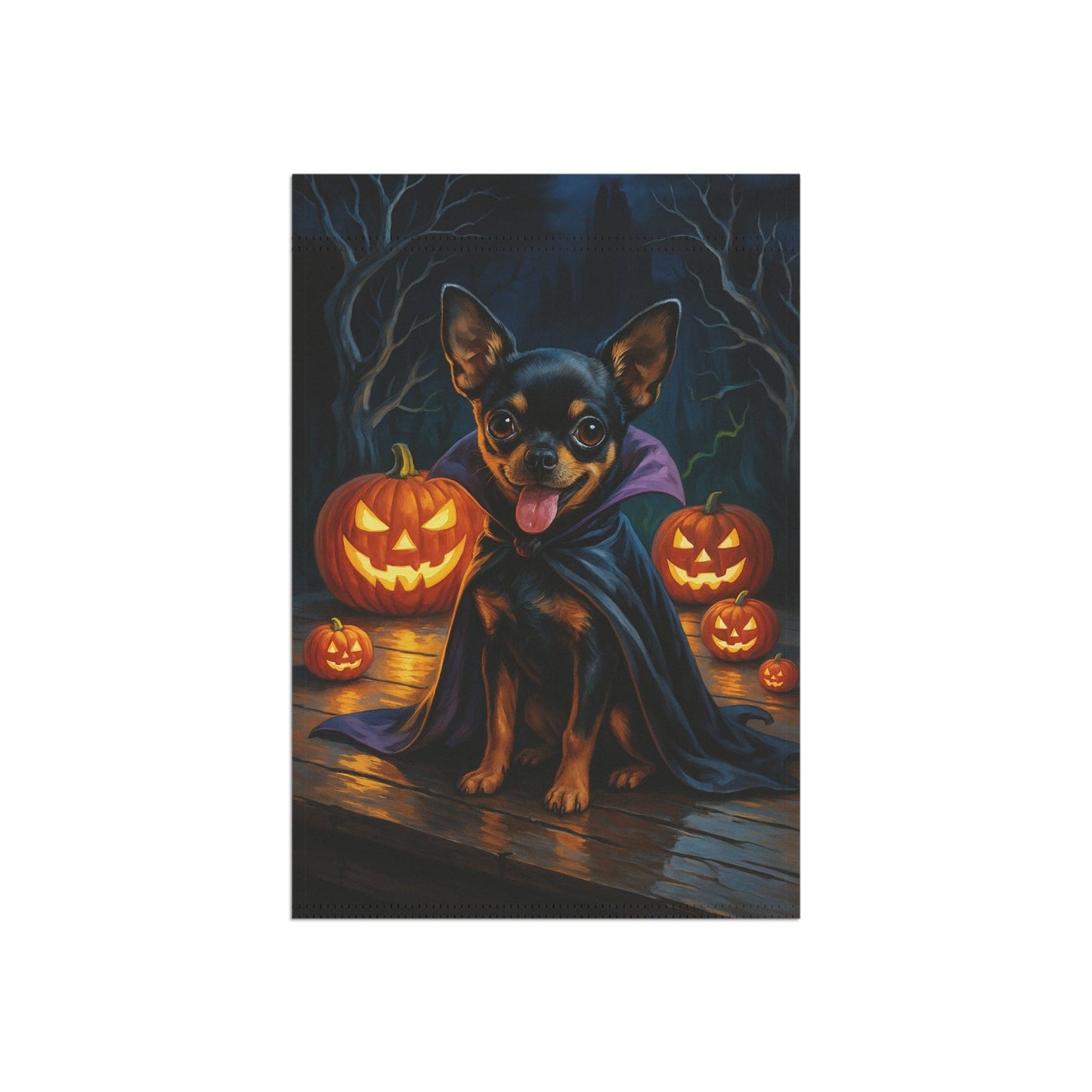 Printify Home Decor Yard Flag, Halloween Black Chihuahua Dog, Vampire Pumpkins Decor, Garden House Banner