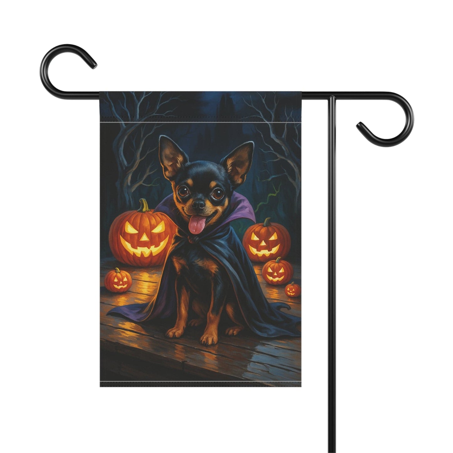 Printify Home Decor Yard Flag, Halloween Black Chihuahua Dog, Vampire Pumpkins Decor, Garden House Banner