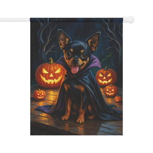 Printify Home Decor 24.5'' × 32'' Yard Flag, Halloween Black Chihuahua Dog, Vampire Pumpkins Decor, Garden House Banner