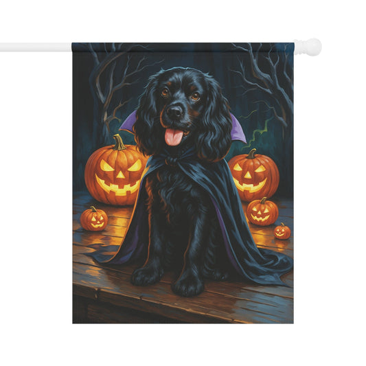 Printify Home Decor 24.5'' × 32'' Yard Flag, Halloween Black Cocker Spaniel Dog, Vampire Pumpkins Decor, Garden House Banner, Outdoor Halloween Fall Art, October Yard Art
