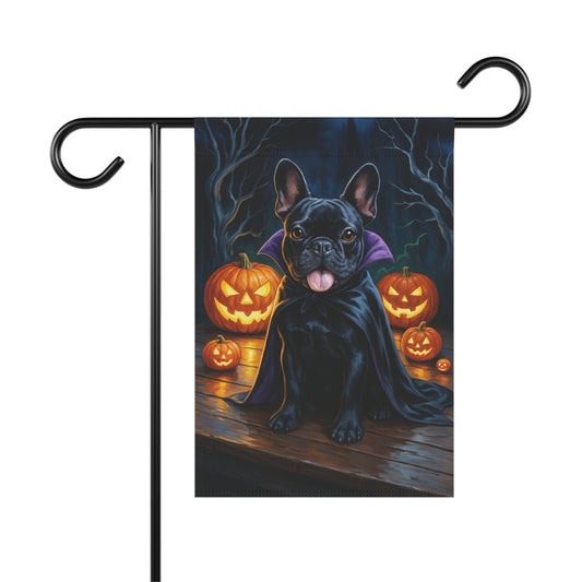 Printify Home Decor 12'' × 18'' Yard Flag, Halloween Black French Bulldog Dog, Vampire Pumpkins Decor, Garden House Banner, Outdoor Halloween Fall Art, October Yard Art