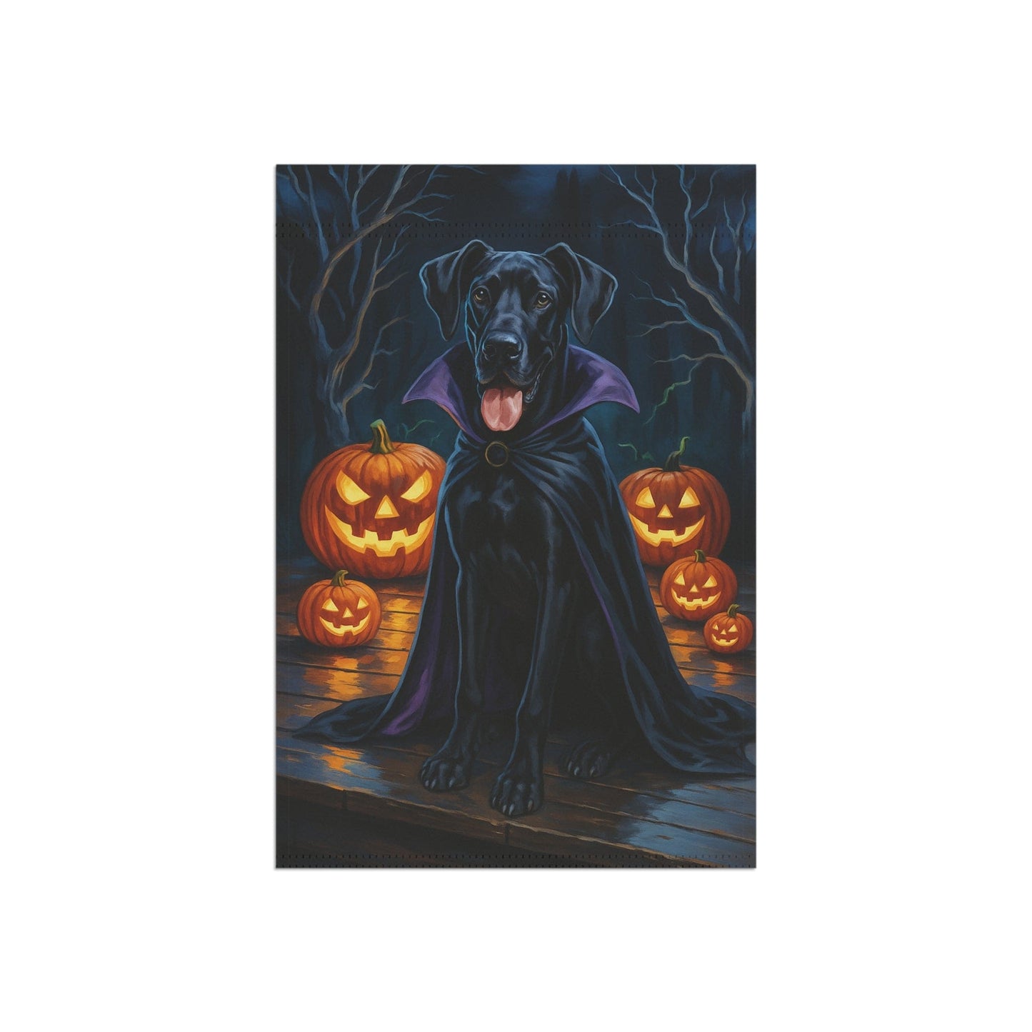 Printify Home Decor Yard Flag, Halloween Black Great Dane Dog, Vampire Pumpkins Decor, Garden House Banner