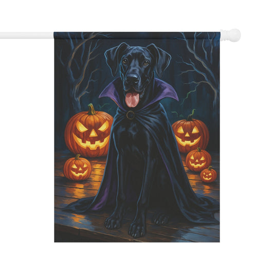Printify Home Decor 24.5'' × 32'' Yard Flag, Halloween Black Great Dane Dog, Vampire Pumpkins Decor, Garden House Banner
