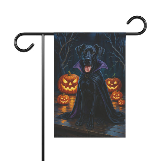 Printify Home Decor 12'' × 18'' Yard Flag, Halloween Black Great Dane Dog, Vampire Pumpkins Decor, Garden House Banner
