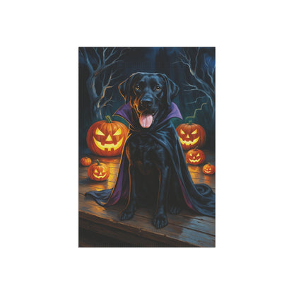 Printify Home Decor Yard Flag, Halloween Black Labrador Dog, Vampire Pumpkins Decor, Garden House Banner