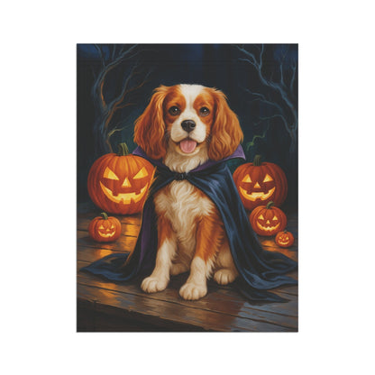 Printify Home Decor Yard Flag, Halloween Blenheim King Charles Cavalier Spaniel Dog, Vampire Pumpkins Decor