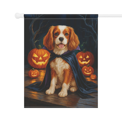 Printify Home Decor Yard Flag, Halloween Blenheim King Charles Cavalier Spaniel Dog, Vampire Pumpkins Decor