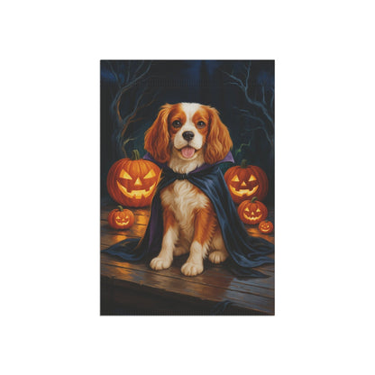 Printify Home Decor Yard Flag, Halloween Blenheim King Charles Cavalier Spaniel Dog, Vampire Pumpkins Decor