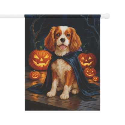 Printify Home Decor 24.5'' × 32'' Yard Flag, Halloween Blenheim King Charles Cavalier Spaniel Dog, Vampire Pumpkins Decor